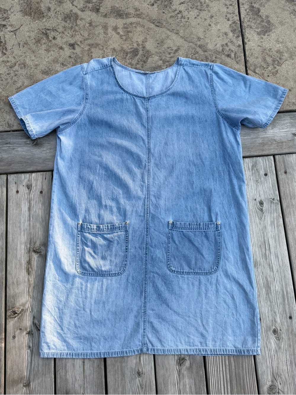 Light Blue Denim Shift Dress with Front Pockets